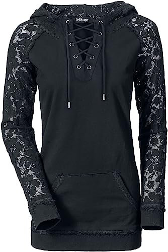 Gothicana by EMP Damen schwarzer Kapuzenpullover mit Spitze M