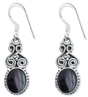 Ohrringe 925 Silber Onyx schwarzer Stein Edelstein Ohrhänger echt Silber Damen Sterling Silber Hänger Geschenk (MOH-077-03)