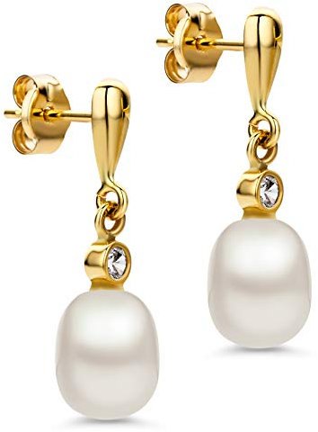 Orovi Damen Ohrringe Perlen Set Ohrstecker 14Karat Gold Gelbgold (585) Schmuck mit CZ