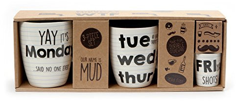 Enesco 6001238 Our Name is Mud Days of The Week Triple Stoneware Mug Set, Multicolor