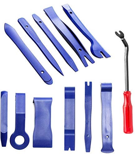 Kitbest 12tlg Auto Demontage Werkzeug Set, Zierleistenkeile Innenraum Verkleidung Türverkleidung, Hebelwerkzeug Auto Kunststoff Hebelwerkzeug Set mit Befestigungsniet Entferner (Blau)