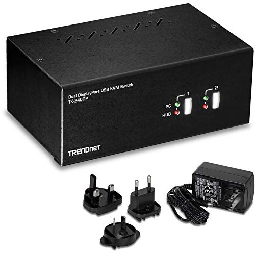 TRENDnet, TK-240DP, 2-Port Dual Monitor DisplayPort KVM Switch mit Audio, 2-Port USB 2.0 Hub, Dual Monitor KVM Switch, Schwarz