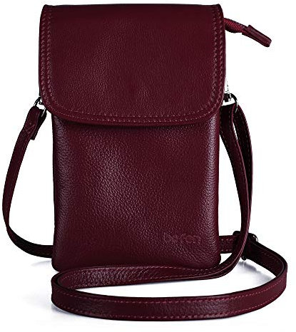 befen Handytasche zum Unhängen Damen, Echtleder Handytasche mit Geldbörse zum Umhängen Kleine Umhängetasche Damen mit Langem Riemen und Schlüsselring für Phone unter 6,7 Zoll, Rotwein