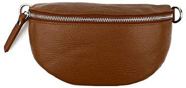 Made in Italy OBC Damen Leder Tasche Gürteltasche Crossbody Hüfttasche Bauchtasche Hüfttasche Umhängetasche Cross-Over Bodybag Schultertasche Handytasche Geldtasche Braun