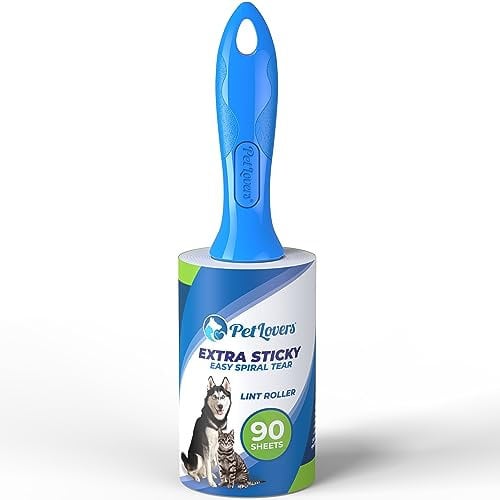 PetLovers Rouleau adhesif Vetement Anti-Peluches pour Poils d'animaux 90 Feuilles très adhésives