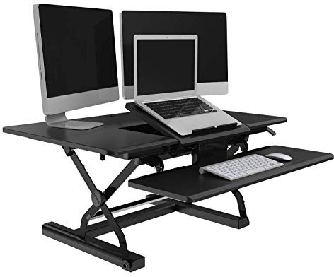 V7 Höhenverstellbarer Schreibtischaufsatz, Stehschreibtisch, Stehpult mit integrierten USB-Ports, faltbar, schwarz