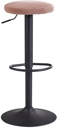 WOHNLING Tabouret en Velours Rose sans Dossier 58-79 cm | Tabouret de Cuisine Tissu/métal 100kg | Tabouret de Bar Design Tabouret de comptoir Tabouret de bistrot Rotatif