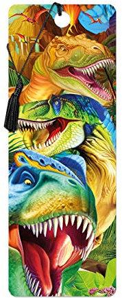 3D LiveLife Lesezeichen - Dino Lacheln von Deluxebase. Ein Dinosaurier-Lesezeichen mit linsenförmigen 3D-Kunstwerken, lizenziert von dem bekannten Künstler Michael Searle
