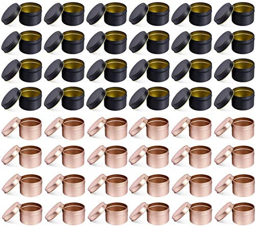 NRANSON 48 PCS 5 OZ frascos para Hacer Velas de Ronda de Vela del Metal latas de Reutilizable Vela latas de Bricolaje Arte Manualidades Suministros (5OZ,24PCS Black+24PCS Rosegold)