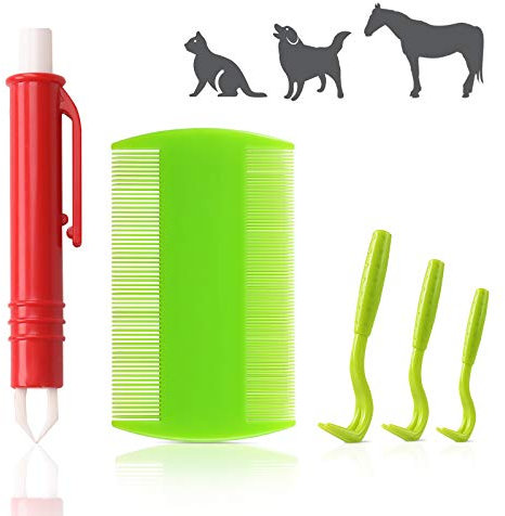 Reastar Zeckenentferner Set, 5 Stück Zeckenentfernung, mit 3 Zeckenhaken, 1 Zeckenzange und 1 Läusekamm - für Hunde, Katzen, Pferde, Mensch