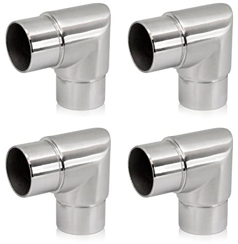 PRIOstahl Eckbogen Rohrbogen Rohrverbinder Steckfitting Eckverbinder Scharf 90 Grad - 4 Stück Ø 33,7 mm für Rundrohre Handlauf Verbindung zum Stecken Geländerbau Rostfrei aus Edelstahl V2A