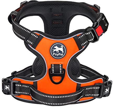 PoyPet Harnais pour chien anti-traction avant - Gilet réfléchissant pour animaux avec poignée de contrôle facile et arrière - Parfait pour l'entraînement quotidien, la marche, la course (Orange, XL)