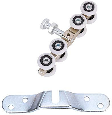 Tiiyee Sliding Track Roller Set, Barn Door Sliding Kit Pulley Hanging Wheel 8 Wheels Door Track Sliding Floor Track Roller Barn Door Wheels Pulley Sliding Door Track Caster Barn Door Wheel Kit