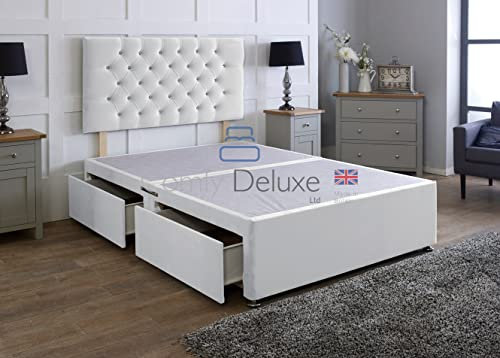 Comfy Deluxe LTD Plush Velvet Divan Bed Base with Chesterfield Headboard (No Mattress) (White, 2FT6-0 Drawers)