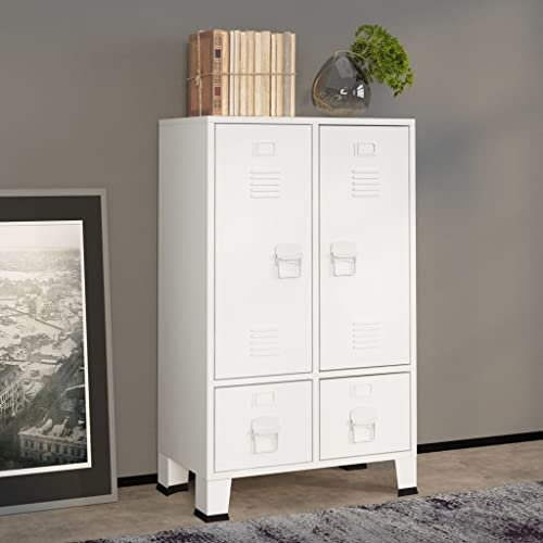 KOIECETA Kleiderschrank Industrie-Stil Garderobenschrank Schlafzimmerschrank Stahlschrank Lagerschrank Dielenschrank Weiß 67x35x107cm Stahl