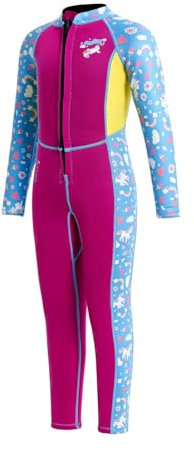 Lansru Traje de neopreno para niños de 3 mm, UPF50+ de neopreno, protección larga contra quemaduras solares, cómoda cremallera frontal, perfecto para clases de natación
