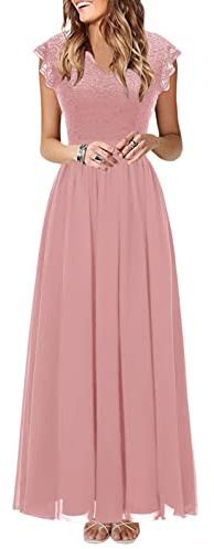 Onsoyours Robes d'invités de Mariage pour Femmes Robes de Demoiselle d'honneur en Mousseline de Soie Florales Robes de soirée balançoire Robes asymétriques C Rose L