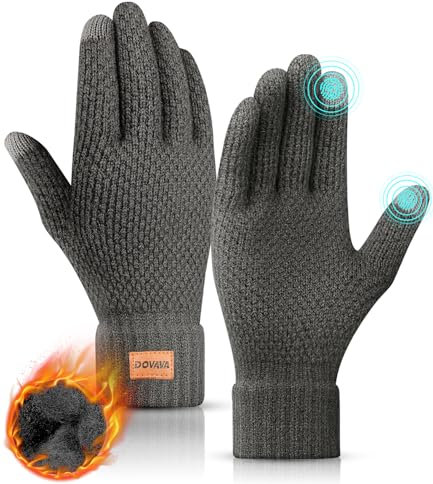 DOVAVA Handschuhe Herren Damen,Winterhandschuhe Touchscreen,Thermo Strickhandschuhe mit Weichem Innenfutter für Camping Wandern Running Sport (Grau