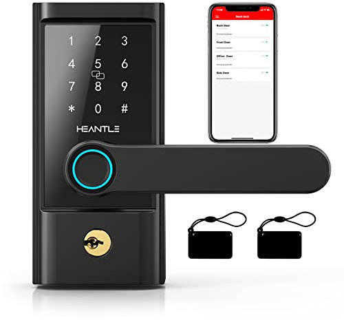 Keyless Entry Door Lock, HEANTLE Smart Lock Fingerprint Door Lock with Lever Electronic Smart Locks for Front Door Touchscreen Keypads Door Lock Automatic Lock Compatible with Alexa Google Home Black