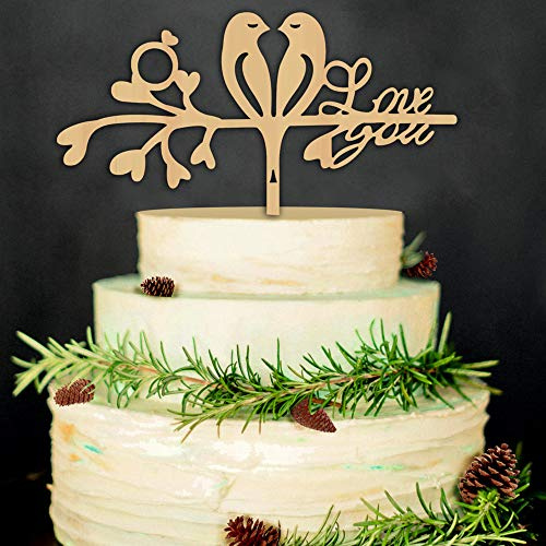 Love You Cake Toppers,Hochzeit Kuchen Topper,Love Birds Holz Tortentopper Party Hochzeitsgeschenk Jahrestag Kuchen Dekoration