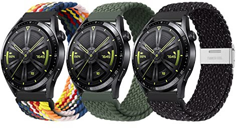 ZZMY Armband 22mm Nylon für Huawei Watch GT6 46mm Elastische Armbänder,GT5/GT4/GT3/GT3 Pro/GT2 46mm/GT2 Pro/GT 2e Geflochten Uhrband,4 Pro 48mm/GT Runner Stoffarmband für Damen Herren 3 Pack