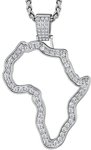 Richsteel Africa Map Necklace For Women Men Hip Hop Chain Pendant Silver Cubic Zirconia African Jewellery