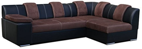 PM Möbel Ecksofa Convexe mit komfortable Schlaffunktion und großer Bettkasten - Modernes Schlaffsofa für Wohnzimmer - Freistehendes Eckcouch aus Öko-Leder