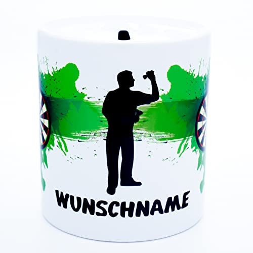 Dart Spardose mit Namen Dartspieler & Dartscheiben Motiv Sparschwein Sparbüchse personalisiert lustig Geschenke für Männer Spieler Darter Geschenkideen Dartfans Darts Fan Artikel Zubehör Fanartikel