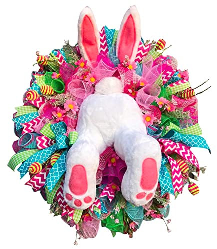 GIMOCOOL Osterkranz Mit Hase Dekorationen, Osterhasenkranz Mit Hasenpopo Frühlingskranz Osterkranz Deko, Frühlingskranz Oster-Hängegirlande Türkranz für Zuhause, draußen, drinnen