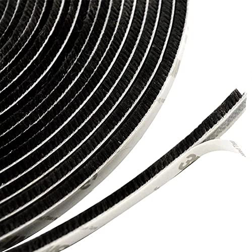 Bande D'étanchéité Autocollante pour Porte et Fenêtre, 10M Joint Brosse Pour Porte Fenetre, Pour Sceller Les Espaces Entre Portes Et Les Fenêtres(7mm x 6mm,Noir)