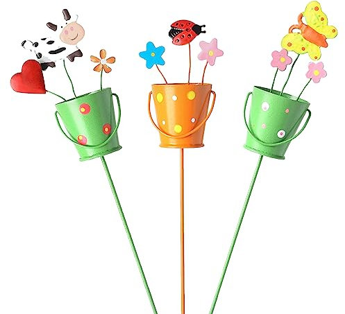 UESDU Butterfly Garden Stakes, 3 PCS Metal Garden Ornaments Outdoor Decorative Flower Pot Stake 11 Inch Colorful Decor on Sticks for Patio Plant Garden Lawn