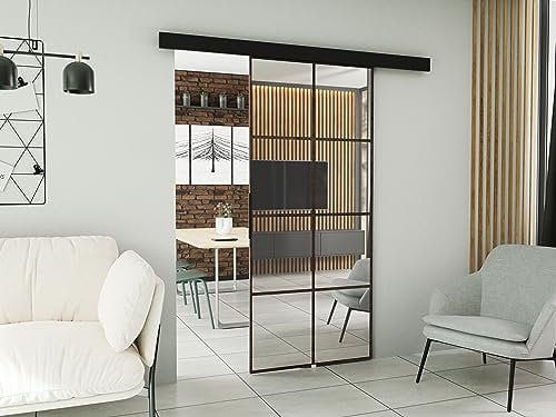 KIER FURNITURE Wandschiebetüren mit Spiegeln SOFI 60 – Schiebetür Komplettset Schiene Komplettset Mit Tür – Zimmertüren Mit Zarge Komplett - B66xH205xT1,6 cm - Esche dunkel