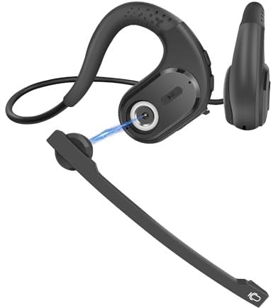 Friencity Bluetooth Headset w/Magnetic Boom Microphone for Phone Calling, Light-Comfort Open Ear Wireless Headphone w/DSP Noise Canceling Mic for PC Laptop Office Meeting Running Cycling, 12H