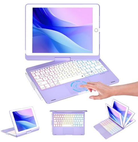 Baisla Funda para iPad de 9ª generación con teclado de 10.2 pulgadas (2021), rotación de 360° con trackpad y retroiluminación arcoíris, funda con teclado para iPad 9ª/8ª/7ª, iPad Air 3, iPad Pro 10.5