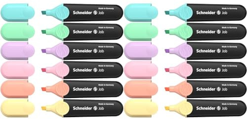 Schneider Job 150 Pastell Textmarker (türkis, mint, flieder, rosé, pfirsich, vanille) 6er Etui (Packung mit 2)