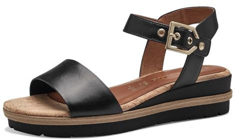 Tamaris Damen Keilsandalen, Frauen Sandalen,TOUCHit-Fußbett,qualitaet,robust,stabil,trage-Komfort,Trend,weich,weit,Weite,Silber,Black,42 EU
