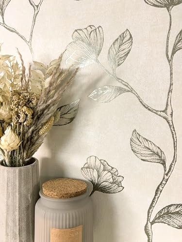 NEWROOM Papier peint Beige Fleur Intissé - Floral Or Crème Feuilles Plantes Romantique