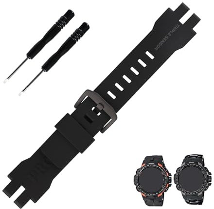 Topuly Ersatz-Uhrenarmband aus Kunstharz für Casio Protrek Pro Trek PRG-300 PRW-6000 PRW-6100 PRW-3000 PRW-3100 Armband für Damen und Herren (schwarze Schnalle)