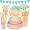 VIPNAJI Vajilla Gradiente para Cumpleaños, 176 Pzas Platos Vasos Servilletas Cubiertos Bandera para Fiesta Bodas Baby Shower Niño Aniversarios, Suministros (25 Invitados)