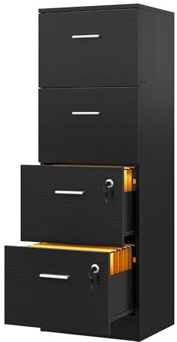YITAHOME 4-Drawer File Cabinet with Lock, 131cm Deep Vertical Filing Cabinet for Letter A4-Sized Files, Need to Assemble, Storage Cabinet for Home Office