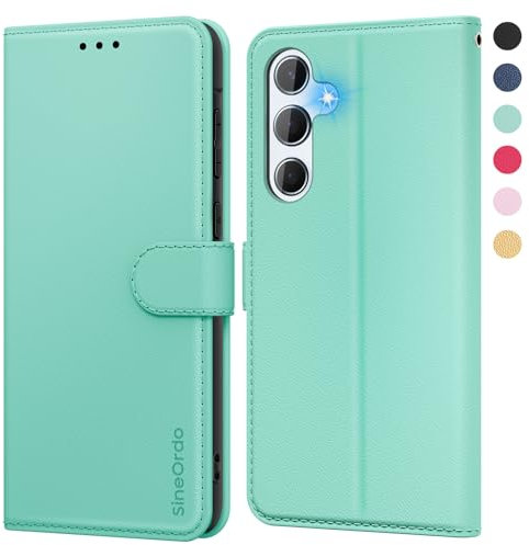 SineOrdo Coque pour Samsung Galaxy A55 5G Étui Protection à Rabat, [Pochette de Portefeuille] Antichoc Clapet Housse en Cuir Case - Vert Menthe