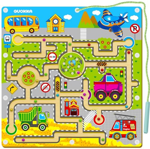 QUOKKA Magnet Kinderspielzeug ab 3 Jahre - VER.2 VERBESSERT - Montessori Spielzeug ab 3 4 Jahre Labyrinth Spiele ab 2 3 4 Jahre - Beschäftigung Autofahrt Kinder