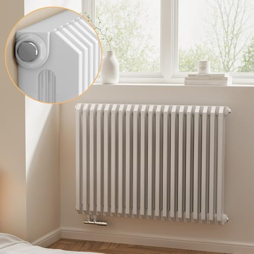 EMKE D-Form Design Heizkörper 600x840 mm, Horizontal Flachheizkörper mit Seitenanschluss, Doppellagig Heizung Weiß 1383W