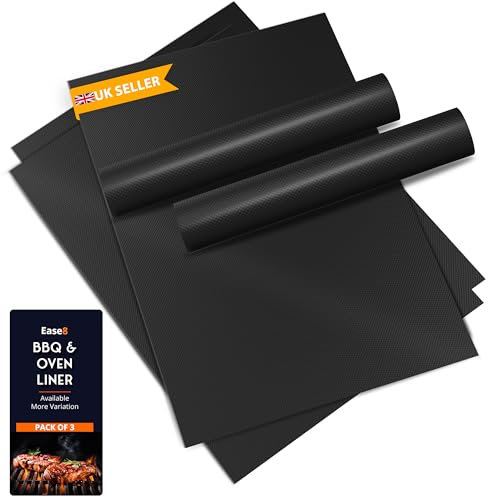 Large Oven Liners & BBQ Mats Pack of 3-Extra Thick 0.30 mm Heavy Duty Oven Liners for Fan Assisted Ovens Reusable Non-Stick Silicone Baking Sheet & Barbecue Mats Non Stick Reusable (40x33 cm)-BB-001