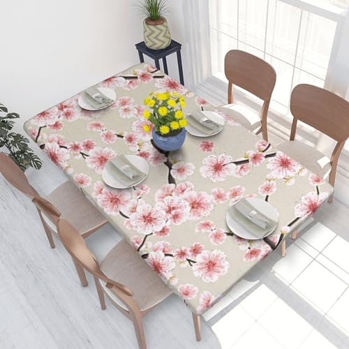Tovaglia quadrata con fiori di ciliegio rosa, impermeabile, lavabile, in poliestere, per tavolo da pranzo da cucina, 76 x 122 cm