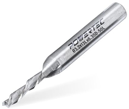 POWERTEC Down Cut 1/8 Spiral Router Bit w/ 1/4 Shank Carbide Bit, 1/2 Cutting Length & 2 Long. Fits CNC, Handheld Router, Router Table & Plunge for Bushing. 1PK(73040)