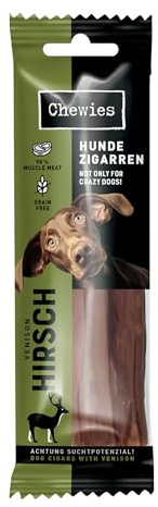 Chewies Hundezigarre Hirsch - Protein Kaustangen für Ihren Hund getreidefrei & zuckerfreie Hunde-Leckerli auch für Welpen & Senior Hunde geeignet, 10er Pack (je 75g)