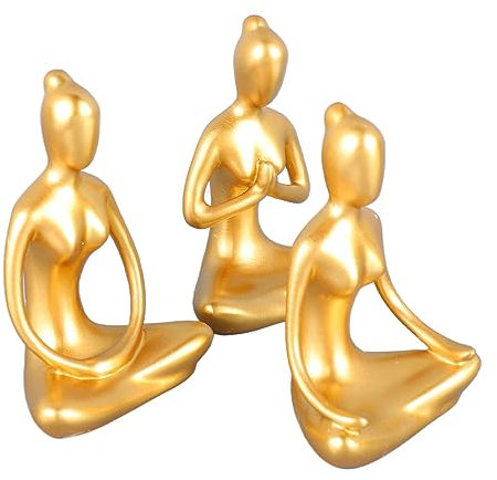 Dekaim Golden Yoga Mädchen Figuren Golden Yoga Mädchen Ornamente 3er Set Harz Deko Figuren für Bücherregal Wohnzimmer Weinschrank