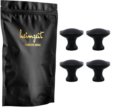 heimzeit Schrankknöpfe für Türen, Schubladen und Kommoden aus hochwertigem Aluminium [4 Stück, Rund Groß] Farbe: Schwarz, Stilvolles Design, Möbelknöpfe mit Einlochgriff und Schrauben