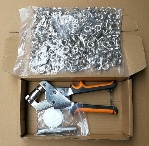 Ösenzangen Set, Handlochzange, Ösenpresszange, Ösenpresse 10mm mit 500 Stück Ösen für PVC-Banner, Planen, Karton, Stoffpapier-Banner